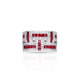 Pierścionek białe złoto z diamentami i rubinami