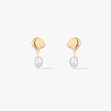 Kolczyki złote z muszlą i perłą Santorini