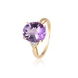 Pierścionek złoty z ametystem i diamentami