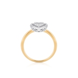 Pierścionek złoty bicolor z brylantem i diamentami serce