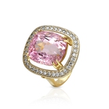 Pierścionek złoty z kunzytem i brylantami