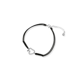 Bransoletka srebrna celebrytka na czarnym sznurku serce