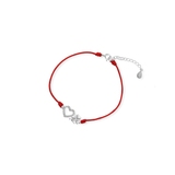 Bransoletka srebrna celebrytka na czerwonym sznurku serce i koniczyna