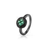 Pierścionek srebrny z czarnymi i zielonymi cyrkoniami METEORY