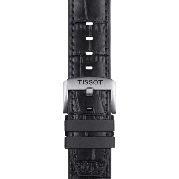 Czarny pasek Tissot wykonany ze skóry z elementami z gumy 22 mm
