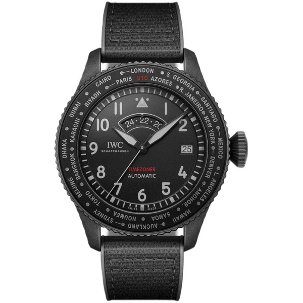 ZEGAREK IWC SCHAFFHAUSEN PILOT'S TIMEZONER TOP GUN CERATANIUM