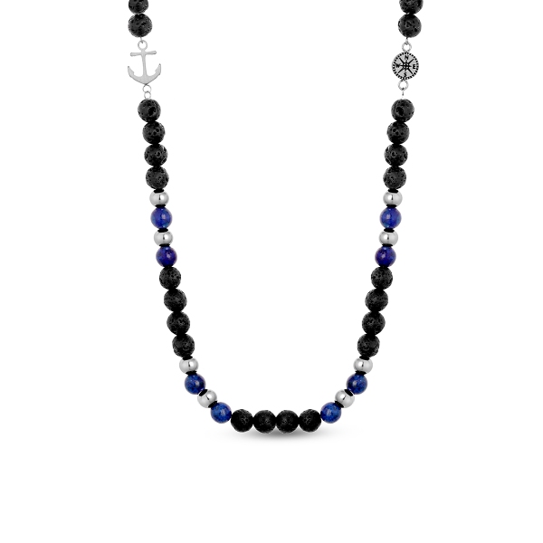 Naszyjnik stalowy z lapis lazuli