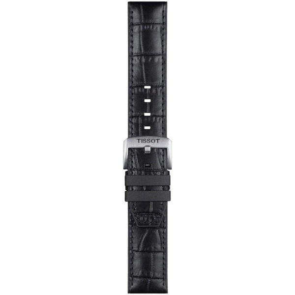 Czarny pasek Tissot wykonany ze skóry z elementami z gumy 22 mm