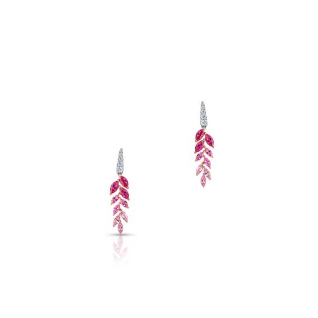 Kolczyki złote z brylantami i różowymi szafirami