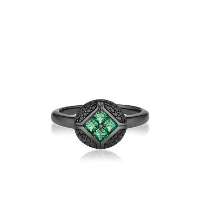 Pierścionek srebrny z czarnymi i zielonymi cyrkoniami METEORY