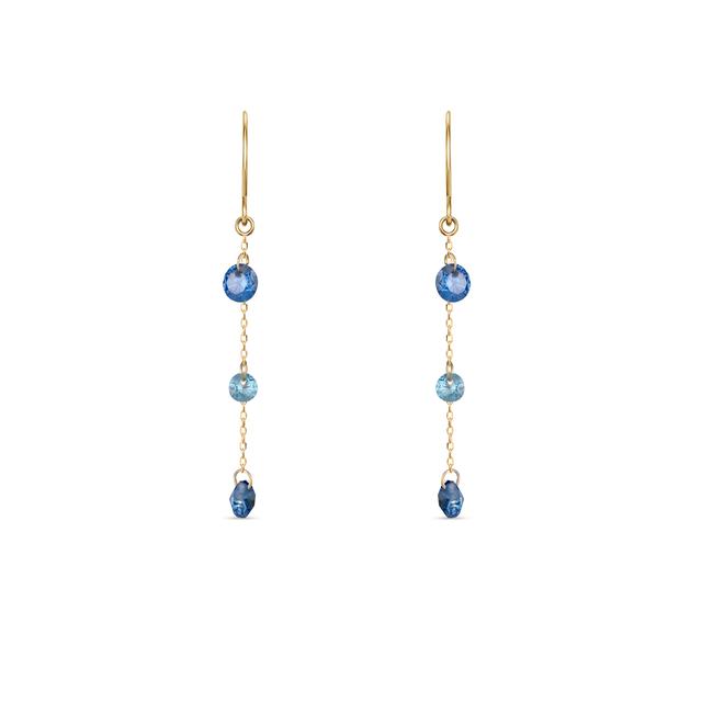 Kolczyki złote z niebieskimi cyrkoniami