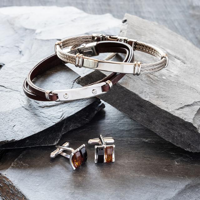 Bransoleta ze stali z brązowym rzemieniem