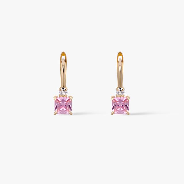 Kolczyki złote z różową cyrkonią