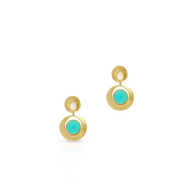 Kolczyki złote z amazonitem i kamieniem księżycowym