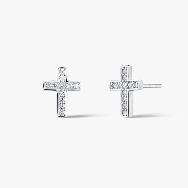 Kolczyki srebrne krzyżyki z cyrkoniami