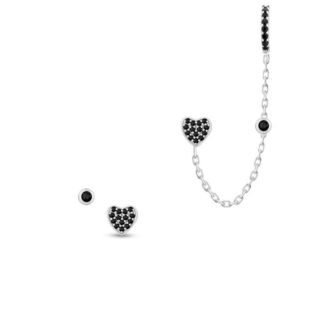 Kolczyki srebrne asymetryczne z czarnymi cyrkoniami