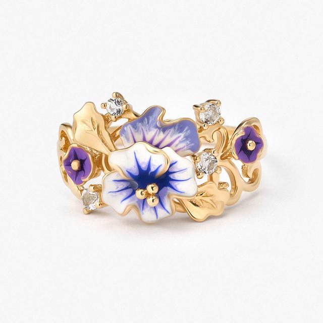 Pierścionek złoty Kwiaty Nocy Bratki