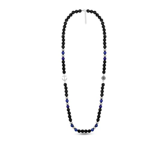 Naszyjnik stalowy z lapis lazuli