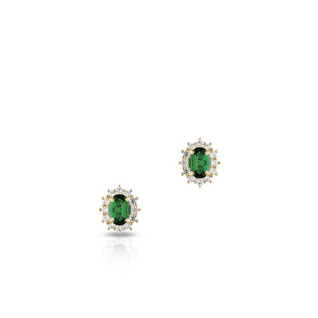 Kolczyki złote markizy z zieloną cyrkonią