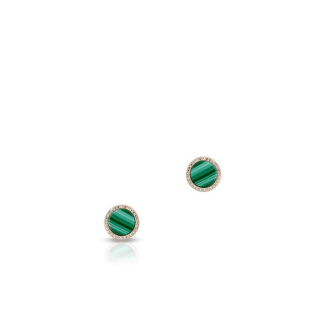 Kolczyki złote z diamentami i malachitem