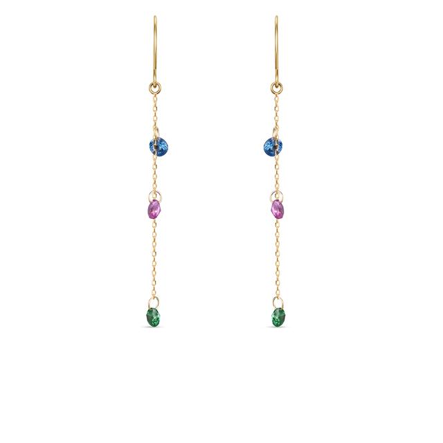Kolczyki złote z kolorowymi cyrkoniami