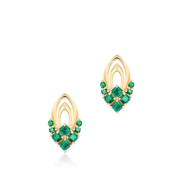Kolczyki złote ze szmaragdami Trio