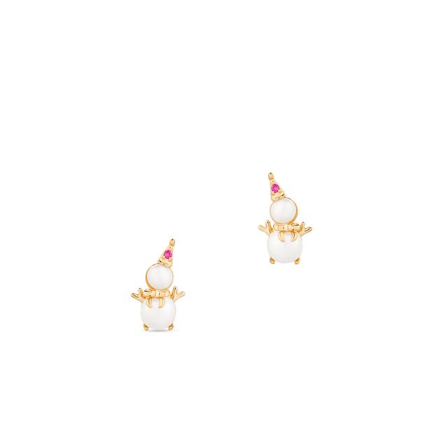 Kolczyki złote bałwanek z perłami