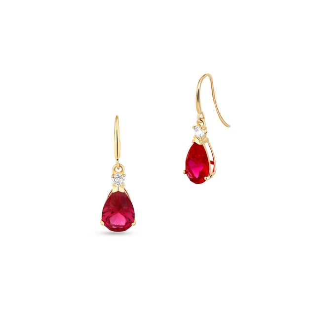 Kolczyki złote z czerwoną cyrkonią