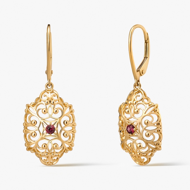 Kolczyki złote z rodolitem Royal Star