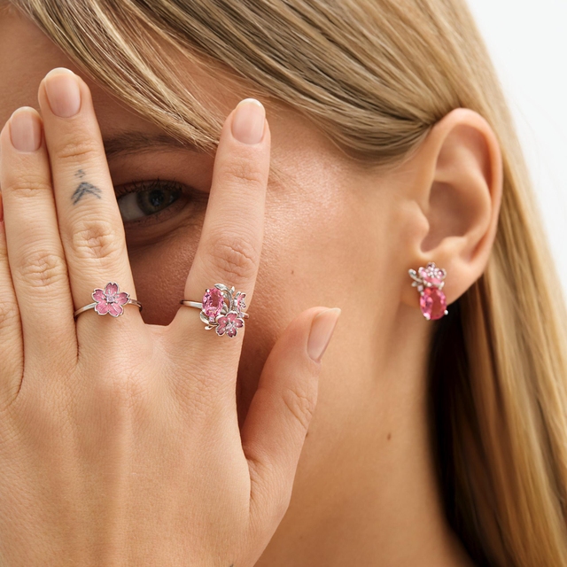 Pierścionek srebrny Kwiaty Nocy Wiśnia