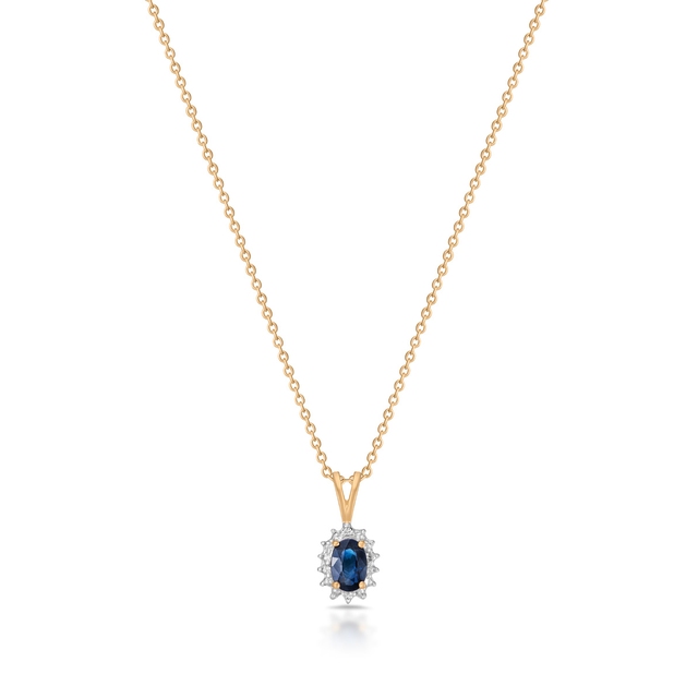 Wisiorek złoty bicolor z szafirem i diamentami