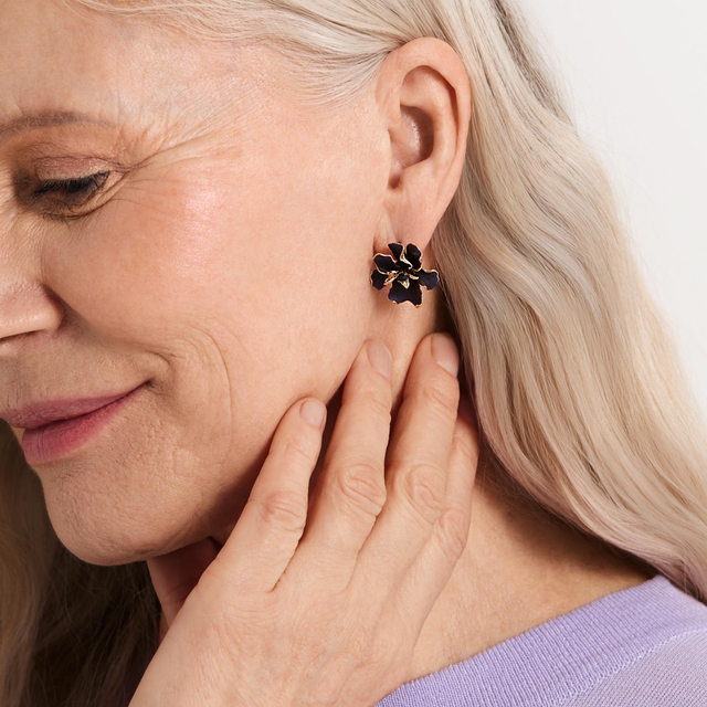 Kolczyki złote Kwiaty Nocy Czarny Irys