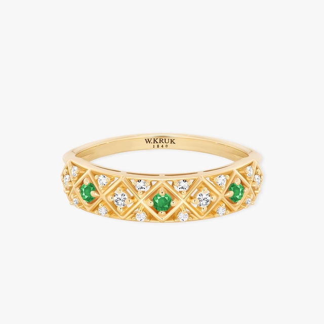 Pierścionek złoty ze szmaragdami TRIO