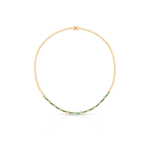 Naszyjnik złoty z szmaragdami i diamentami