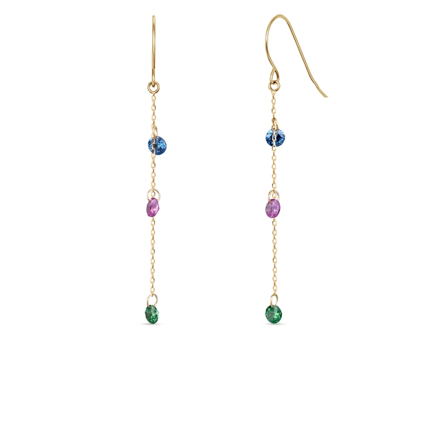 Kolczyki złote z kolorowymi cyrkoniami