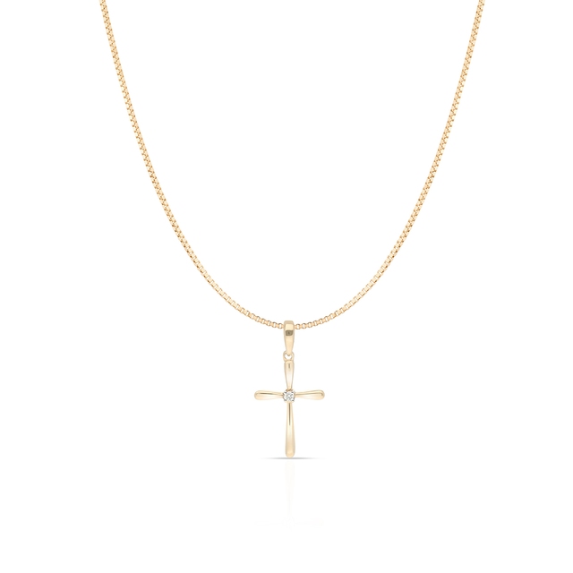 Wisiorek złoty krzyżyk z brylantem