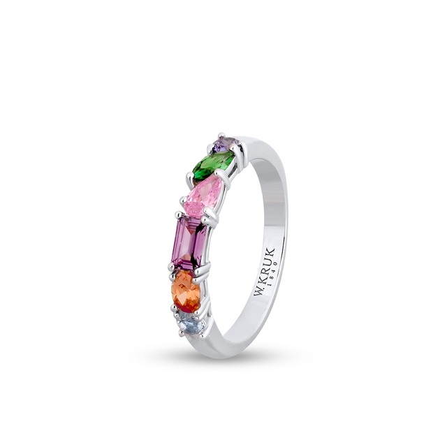 Pierścionek srebrny z kolorowymi cyrkoniami Mozaika