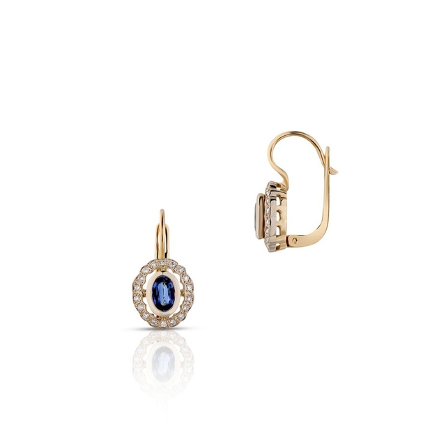 Kolczyki złote z brylantami i szafirem