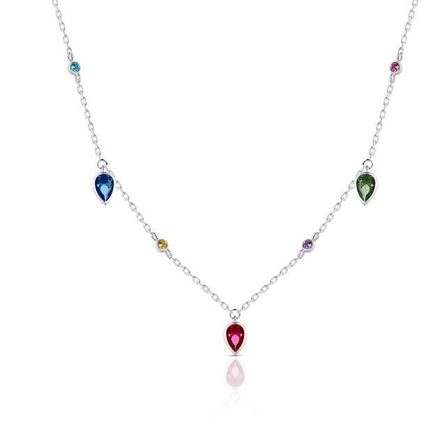 Naszyjnik srebrny z kolorowymi cyrkoniami