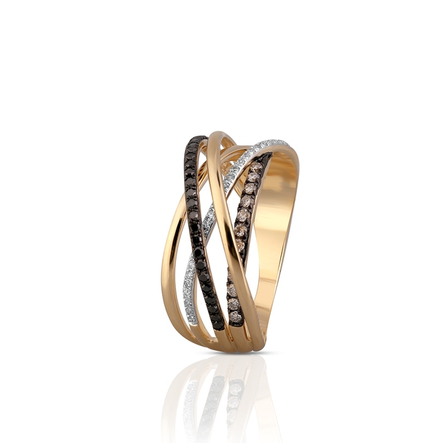 Pierścionek złoty bicolor z diamentami i brylantami