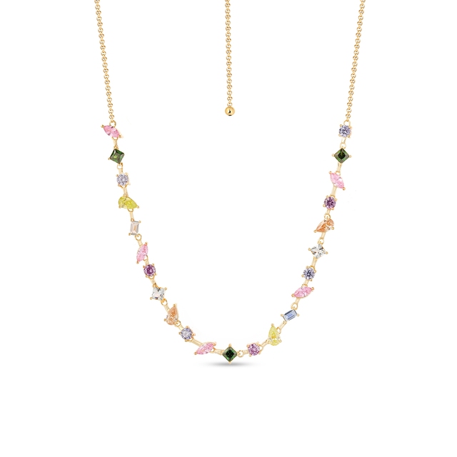 Naszyjnik srebrny z kolorowymi cyrkoniami Mozaika