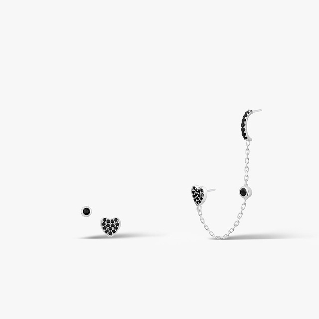 Kolczyki srebrne asymetryczne z czarnymi cyrkoniami