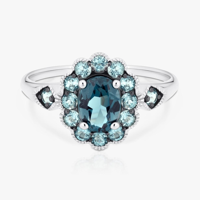 Pierścionek białe złoto z topazami