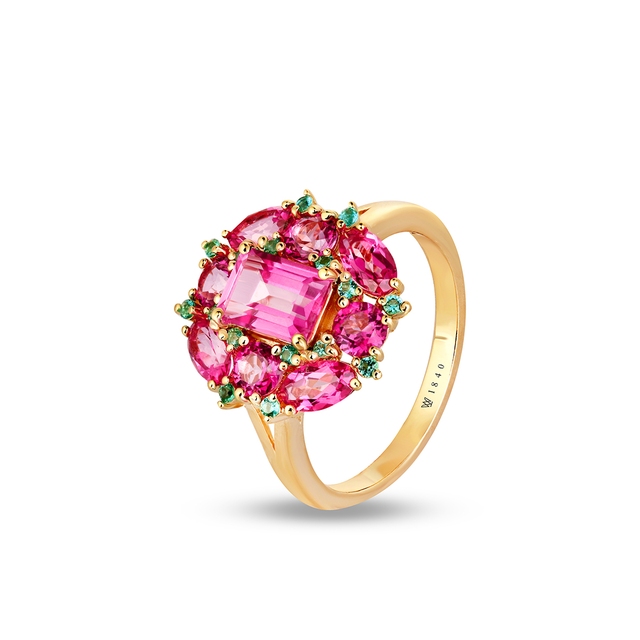 Pierścionek srebrny z różowymi topazami