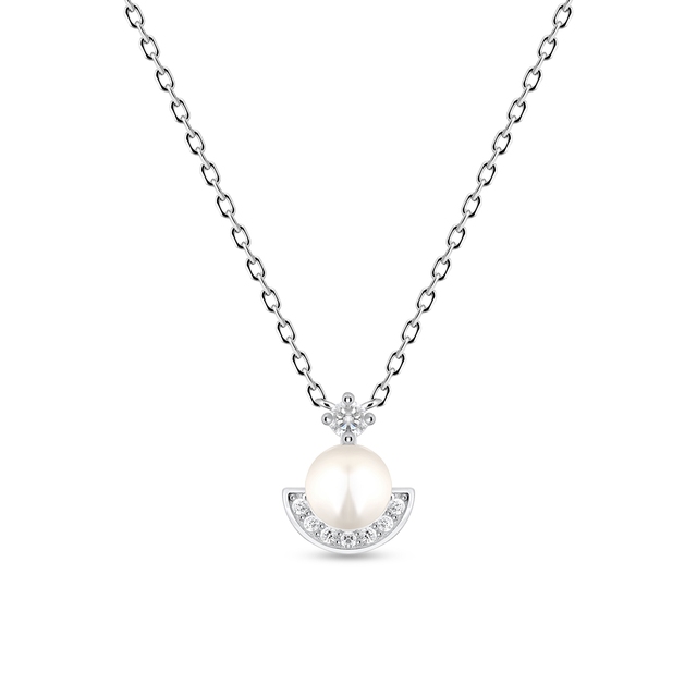Naszyjnik srebrny z perłą i cyrkoniami