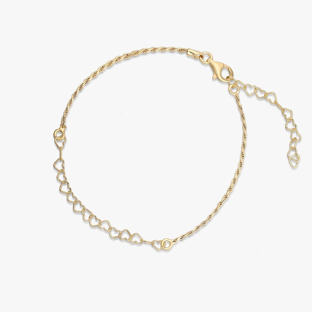 Bransoleta srebrna złocona z serduszkami