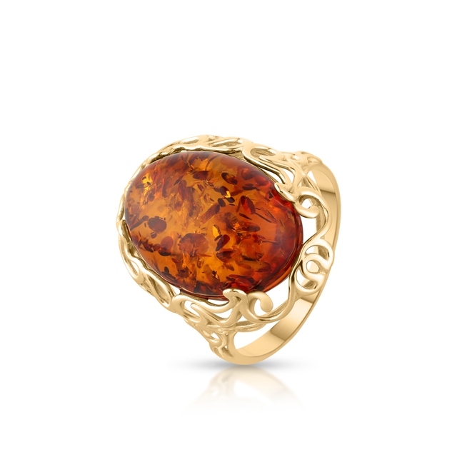 Pierścionek złoty z bursztynem