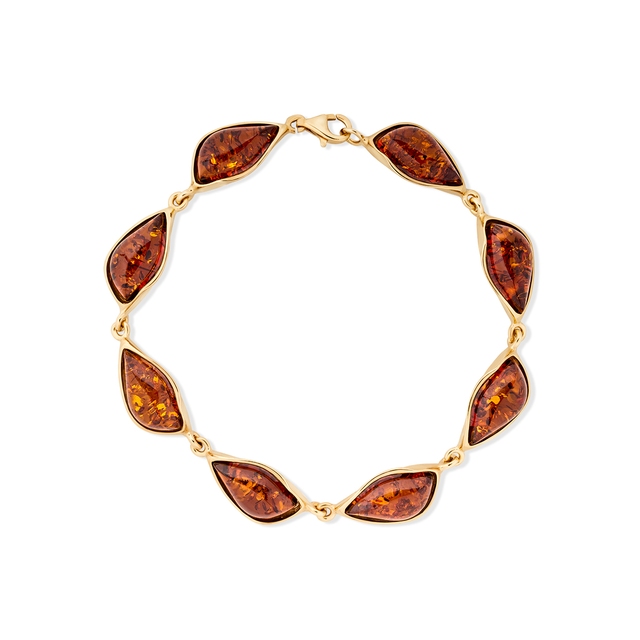 Bransoleta srebrna pozłacana z bursztynami