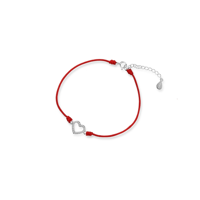 Bransoletka srebrna celebrytka na czerwonym sznurku serce