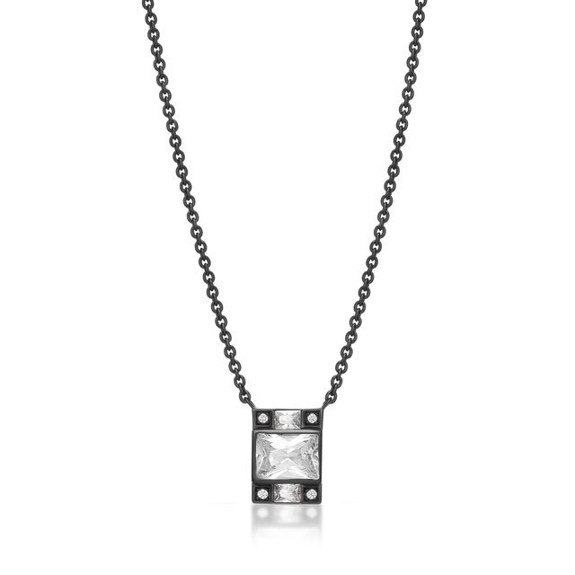 Naszyjnik srebrny czarne rodowanie METEORY